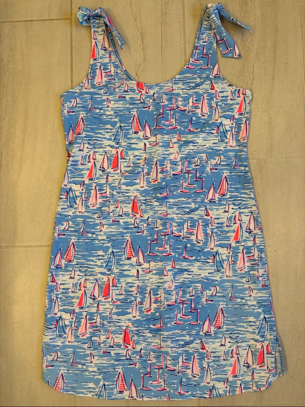 Lilly Pulitzer Blue Multicolor Sailboat Tie-Shoulder Dress